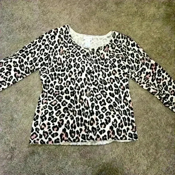 Monroe & Main Pink Leopard print 3/4 sleeve cardigan. Size L - Picture 1 of 9